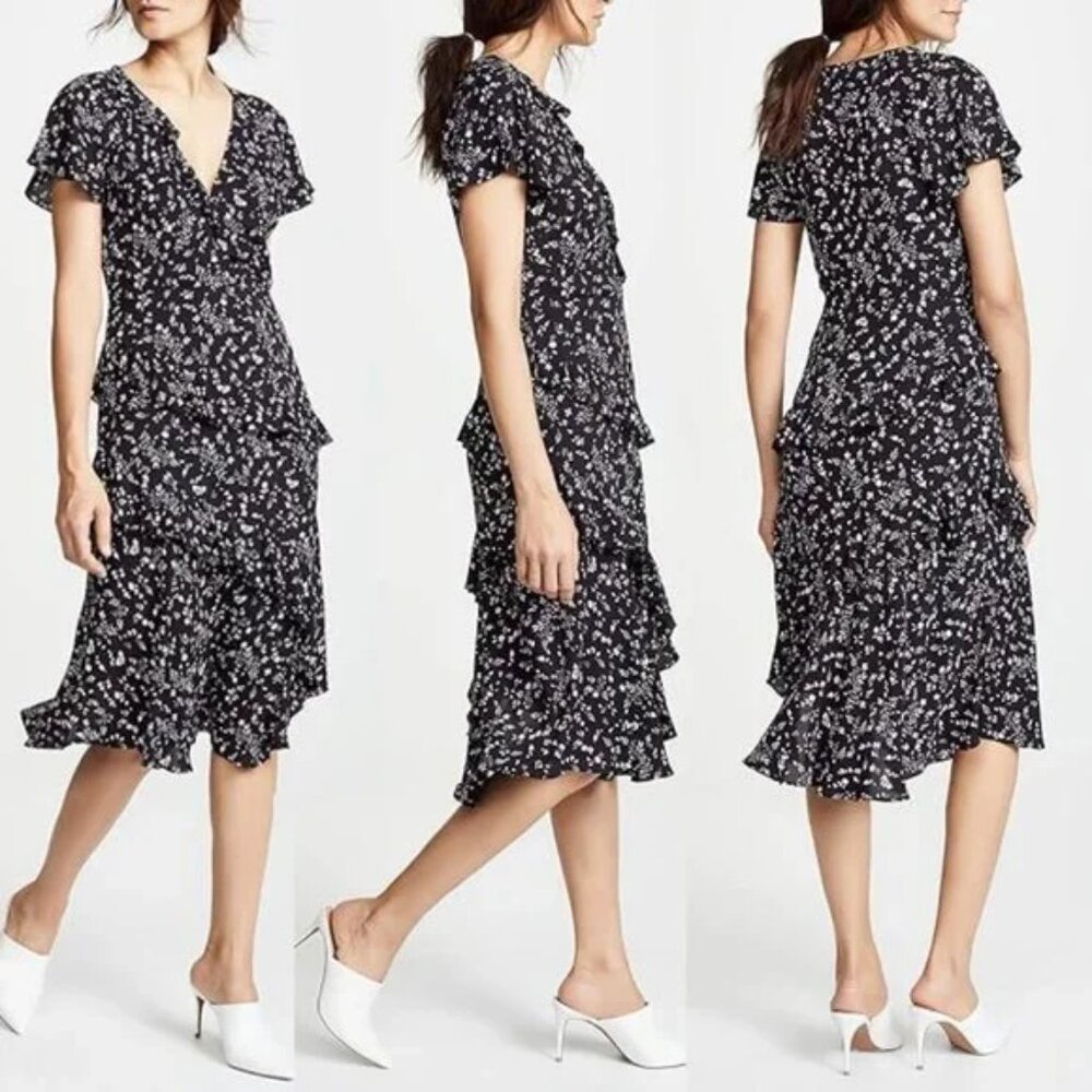 NWT Joie Orita Caviar Black Floral Dress with Ruffles - Picture 2 of 8